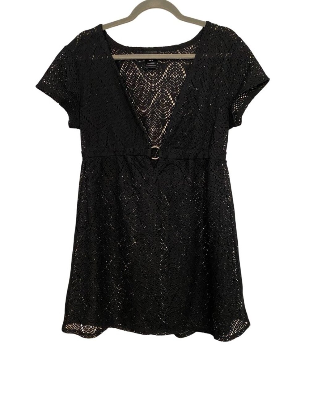 Catalina Women's M Black Crochet Swim Cover Up Dress Beach Pool Vacation Casual